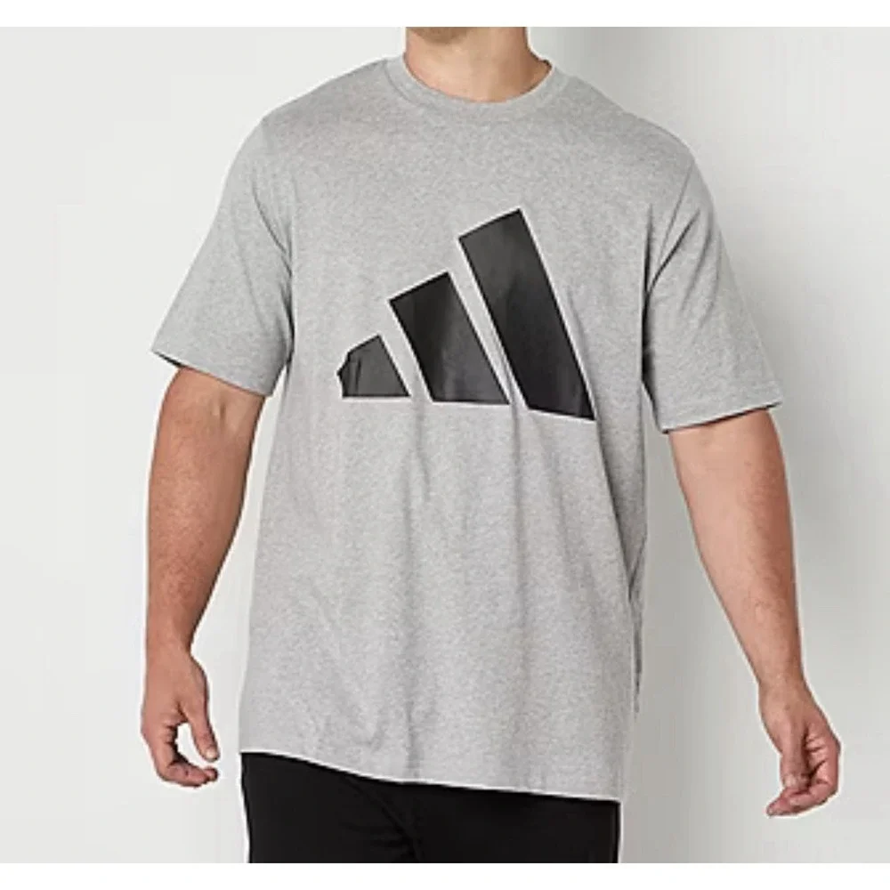 adidas Mens Crew Neck 3 Stripes Logo Big & Tall Graphic T-Shirt Size XLT Gray